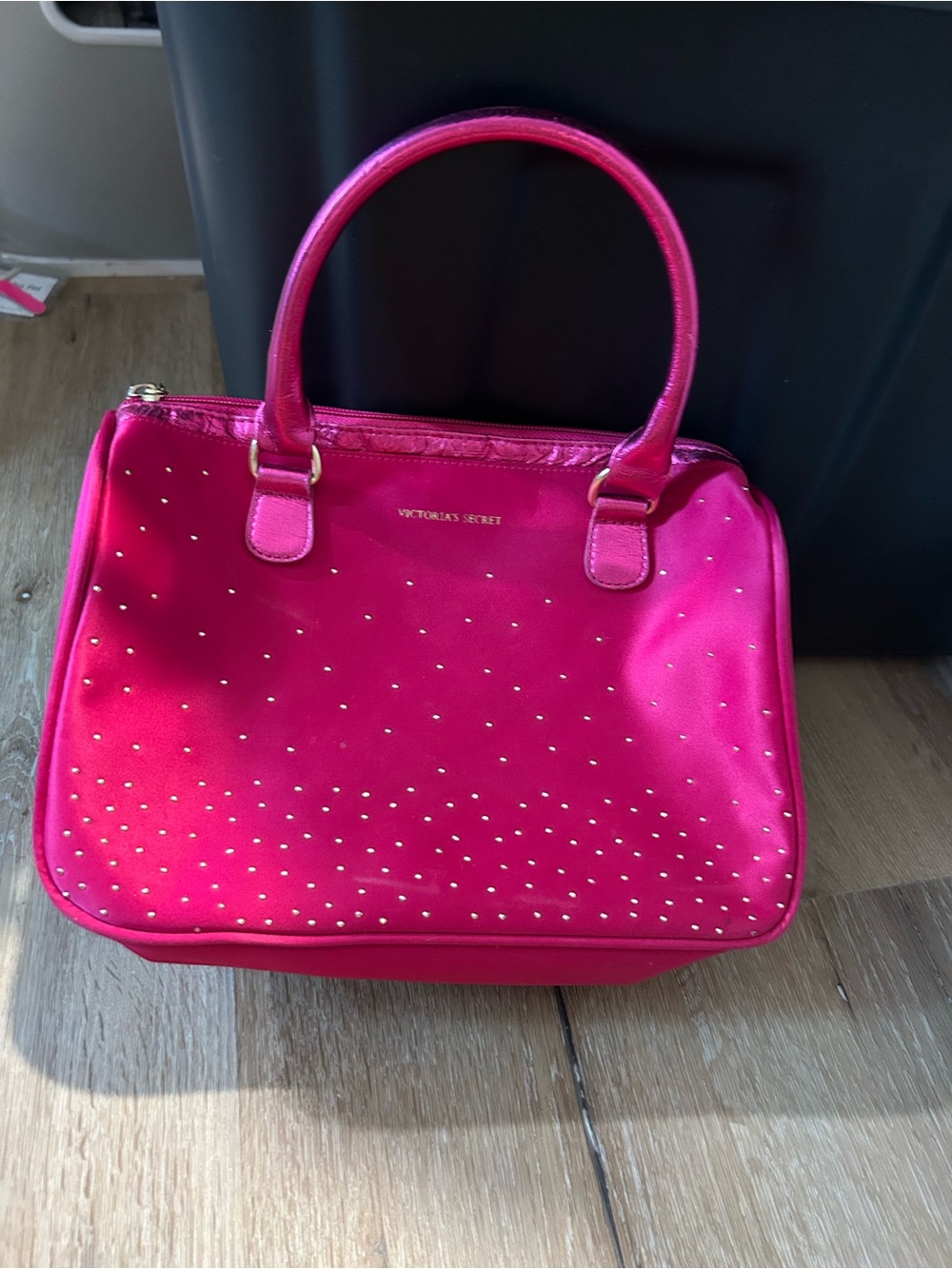 Victoria's Secret Fuchsia Tote with Gold Stud Accents